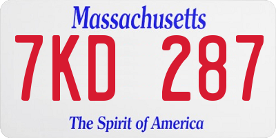 MA license plate 7KD287