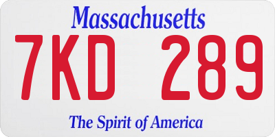 MA license plate 7KD289