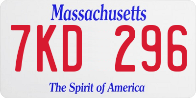 MA license plate 7KD296