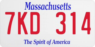 MA license plate 7KD314