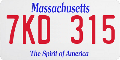 MA license plate 7KD315