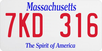 MA license plate 7KD316