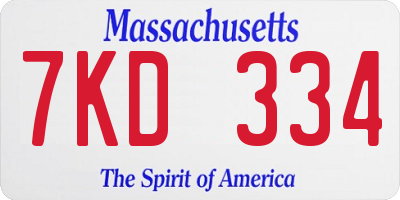 MA license plate 7KD334