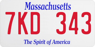 MA license plate 7KD343