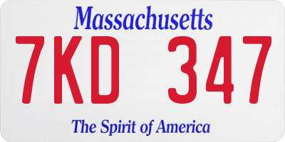 MA license plate 7KD347