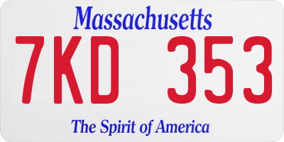 MA license plate 7KD353