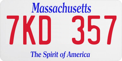 MA license plate 7KD357