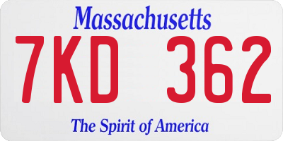 MA license plate 7KD362