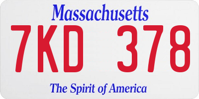MA license plate 7KD378