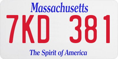 MA license plate 7KD381