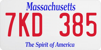 MA license plate 7KD385