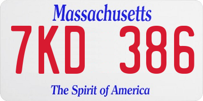 MA license plate 7KD386