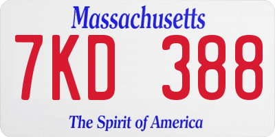 MA license plate 7KD388
