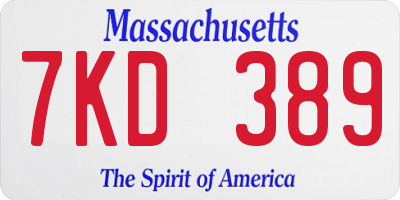 MA license plate 7KD389