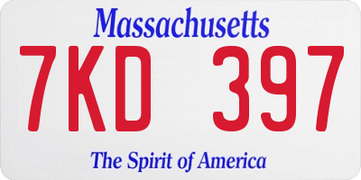 MA license plate 7KD397