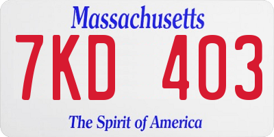 MA license plate 7KD403