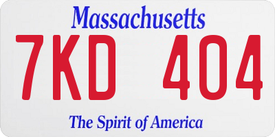 MA license plate 7KD404