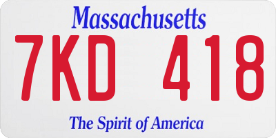 MA license plate 7KD418