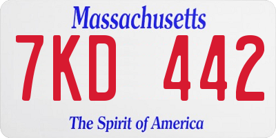 MA license plate 7KD442