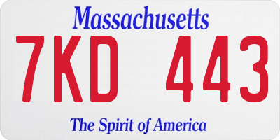 MA license plate 7KD443