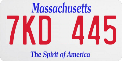 MA license plate 7KD445