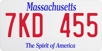 MA license plate 7KD455