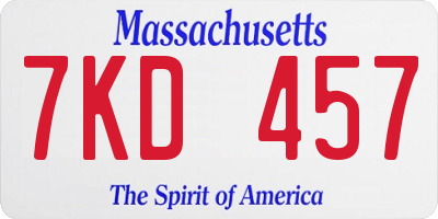 MA license plate 7KD457
