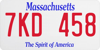 MA license plate 7KD458