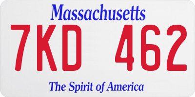 MA license plate 7KD462