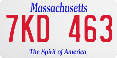 MA license plate 7KD463