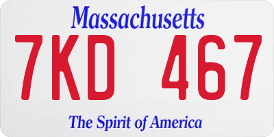 MA license plate 7KD467