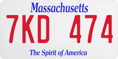 MA license plate 7KD474