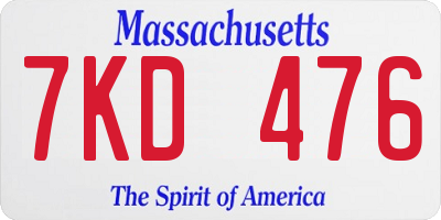 MA license plate 7KD476