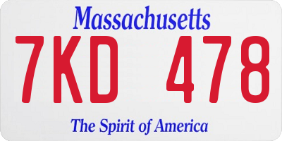 MA license plate 7KD478