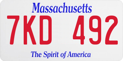 MA license plate 7KD492