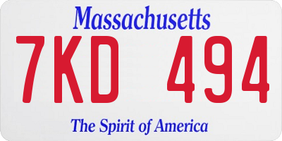 MA license plate 7KD494