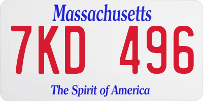MA license plate 7KD496