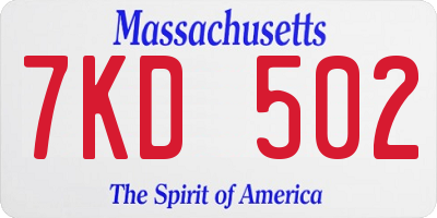MA license plate 7KD502