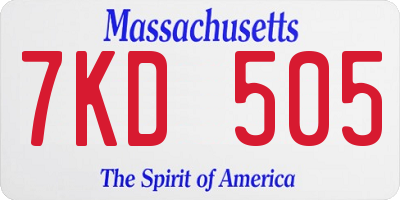 MA license plate 7KD505