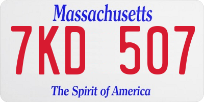 MA license plate 7KD507