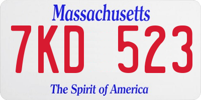 MA license plate 7KD523