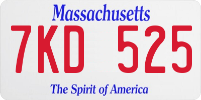 MA license plate 7KD525