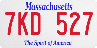 MA license plate 7KD527