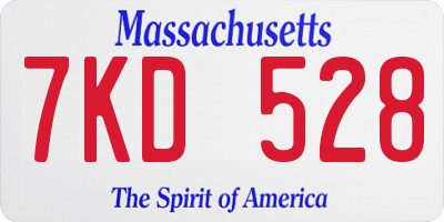 MA license plate 7KD528