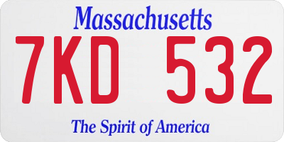 MA license plate 7KD532