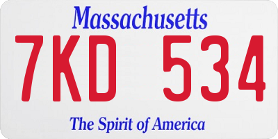MA license plate 7KD534