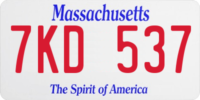 MA license plate 7KD537