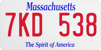 MA license plate 7KD538