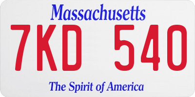 MA license plate 7KD540