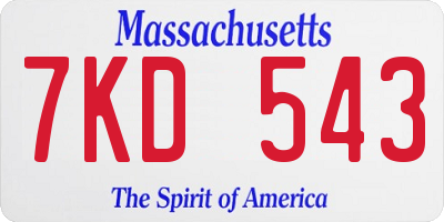 MA license plate 7KD543